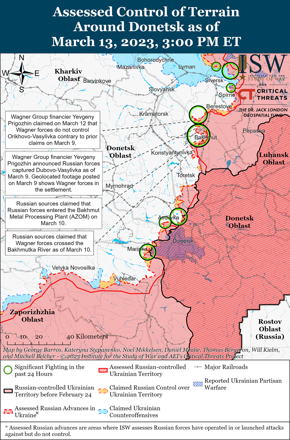 Карты боевых действий в Украине 14 марта опубликовал Институт изучения войны