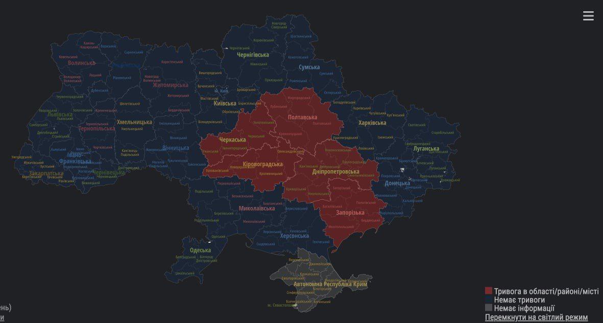 Карта воздушной тревоги в Украине 1 апреля 2022 года
