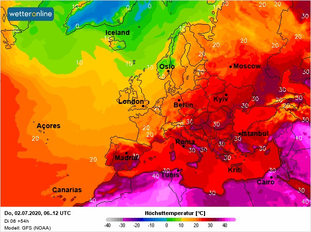 Карта погоды в Европе на 2 июля