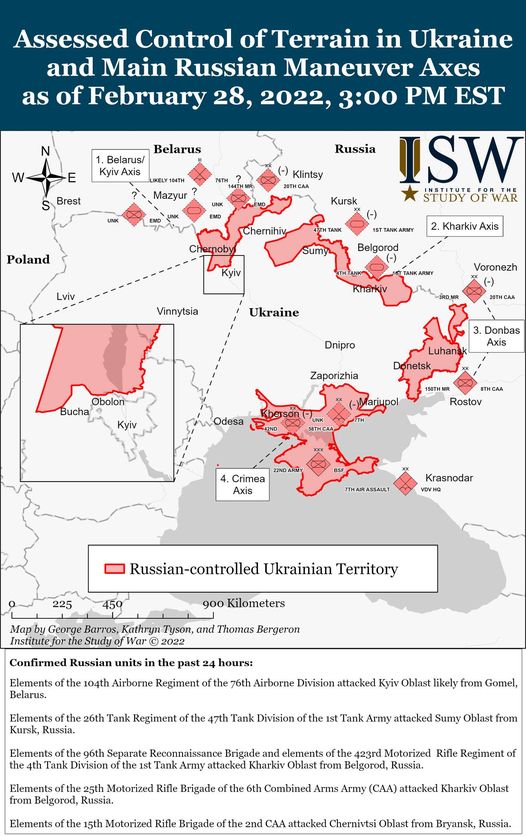 Карту военных действий в Украине опубликовал Институт изучения войны