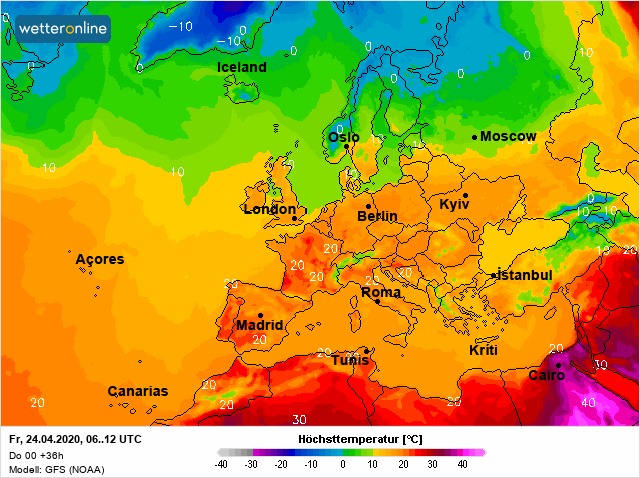 Карта погоды в Европе на 24 апреля