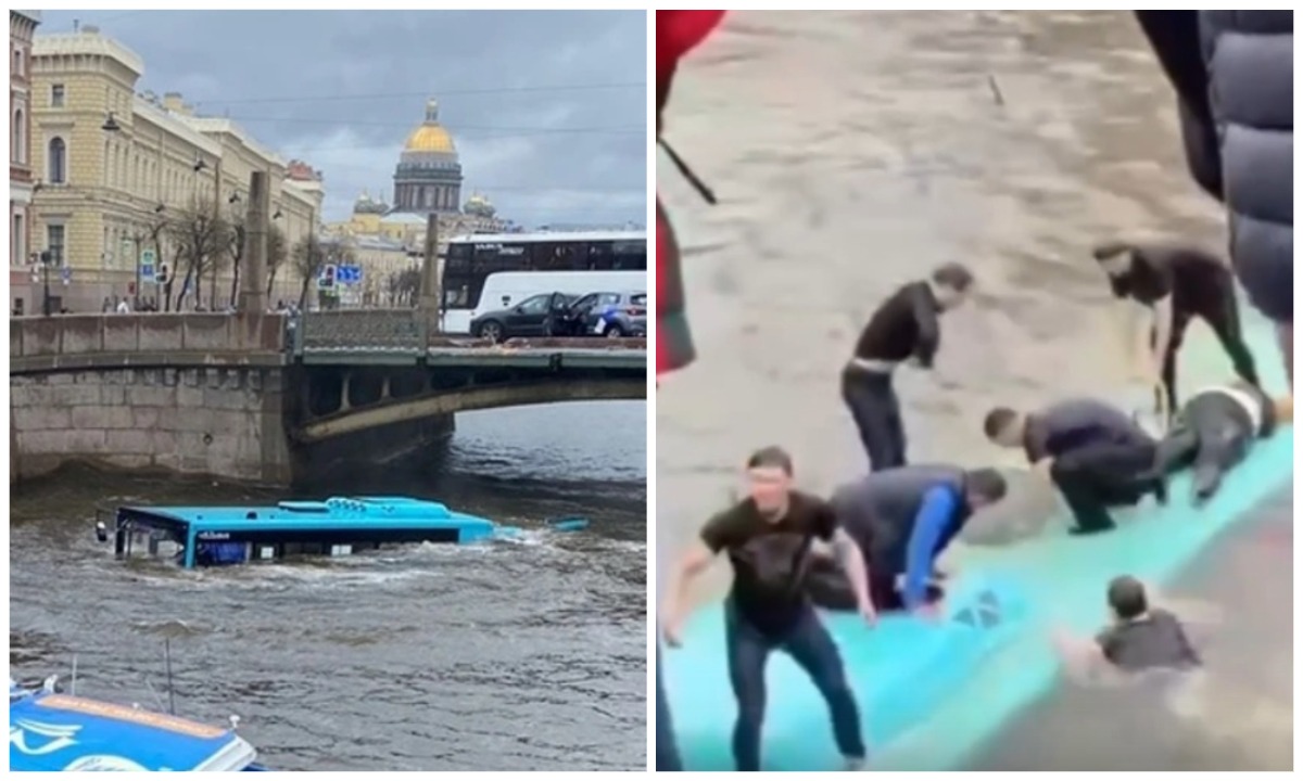 Видео падения автобуса с пассажирами с моста в Петербурге