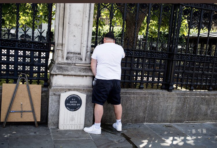 Праворадикал в Лондоне помочился на мемориал в честь погибшего полицейского. Фото: Tobias Ellwood MP в Твиттере 