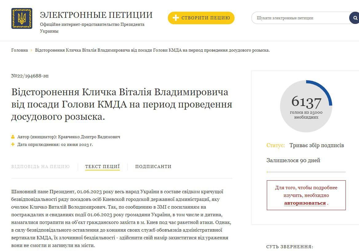 Зеленского просят отстранить Кличко от должности мэра Киева