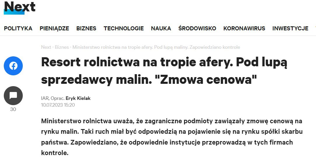 Польща хоче заборонити імпорт заморожених полуниць та малини з України