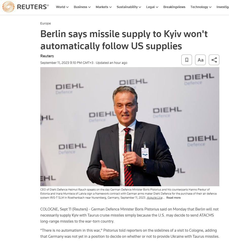 Берлин не принял решения о поставке Украины ракет Taurus