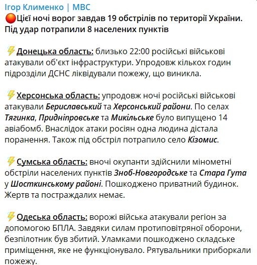 Зведення з обстрілів РФ вночі 23 жовтня 2023 року